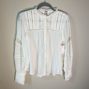 NWT Free People White Long Sleeve Blouse Size XS